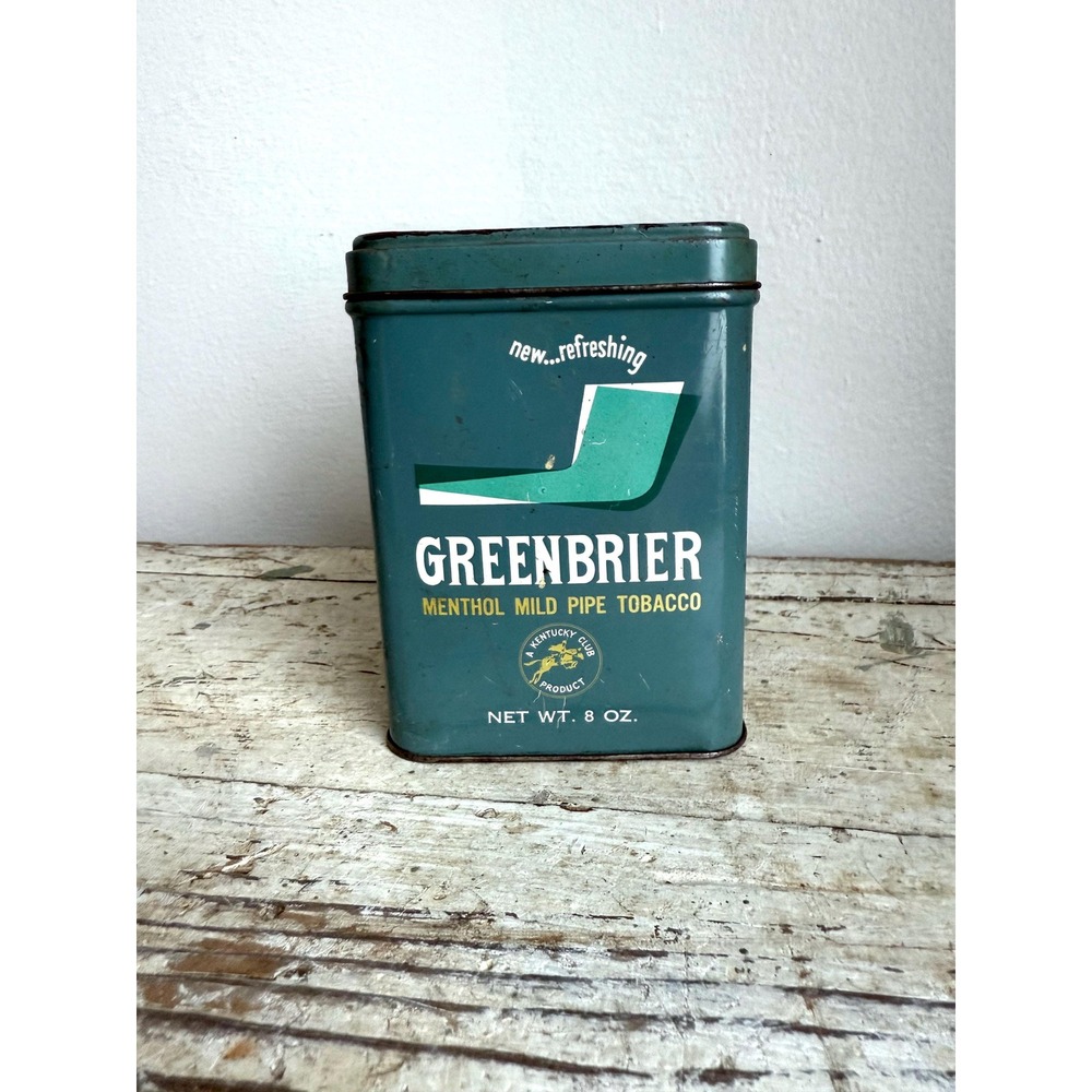 Vintage Greenbrier Tobacco Tin – Green Metal Advertising‎ Can USA - Picture 4 of 9